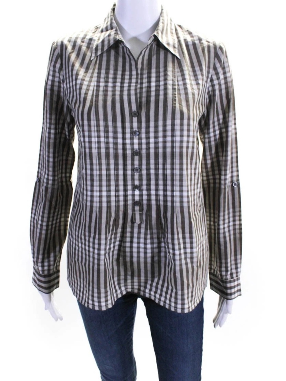 Lafayette 148 New York Brown and White Checked Shirt